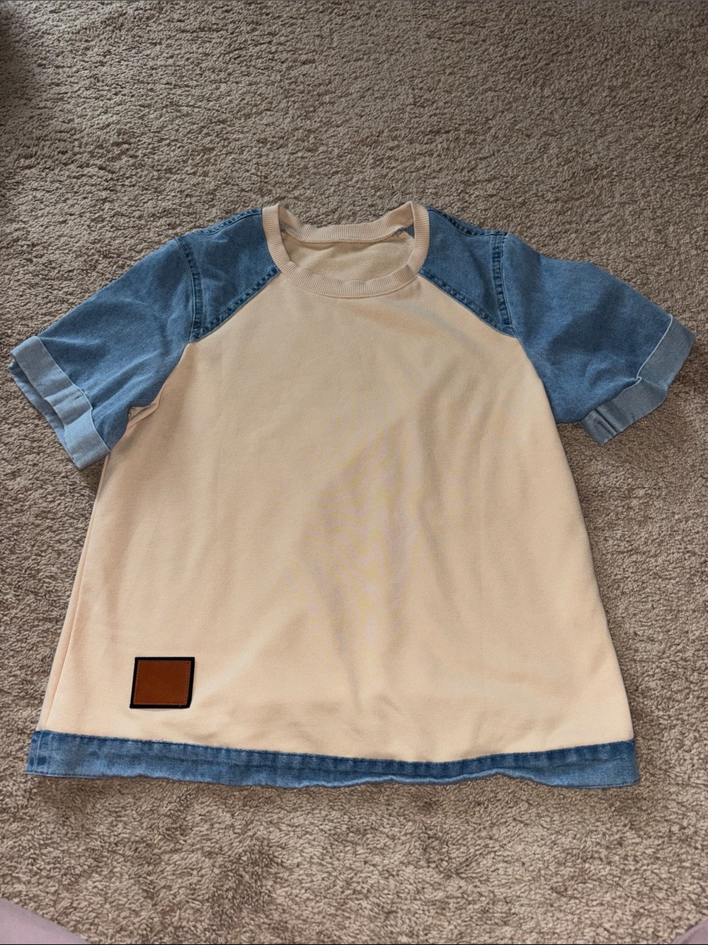 Cream Short-Sleeve Tee with Denim Trim